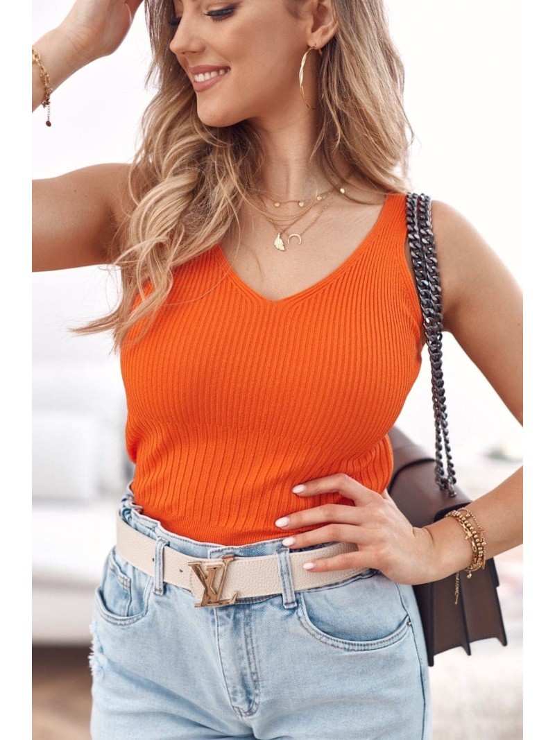 Fitted ribbed top with straps, orange MP32859 - Online store - Boutique